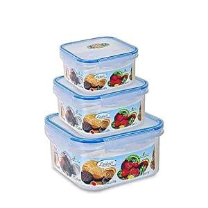 VYORA Plastic Square Air Tight Lock Storage Container (Pack of 3, 300 ...