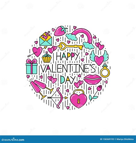 Clipart of the Symbols of Valentine`s Day for Postcards. Stock Vector - Illustration of isolated ...