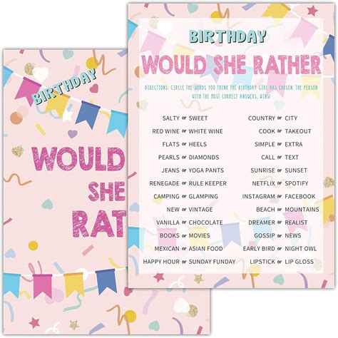 Buy Birthday Would She Rather - Birthday Game Cards - Teens Kids ...