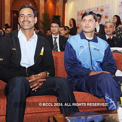 Bajrang Lal Thakar with a guest during 'Go for Gold' press conference ...