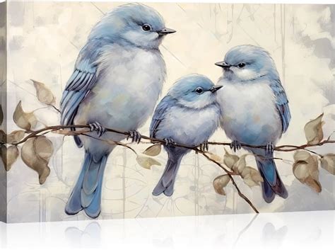 Amazon.com: Birds Canvas Wall Art Blue Birds Family Painting Sparrow on ...