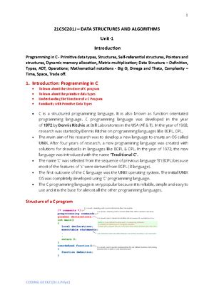 Data Structures And Algorithms - 18CSC201J - Studocu