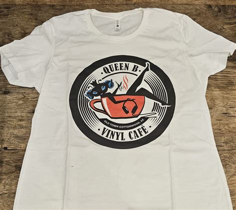 Queen B Vinyl Cafe Logo Womens Shirt - White - Queen B Vinyl Cafe