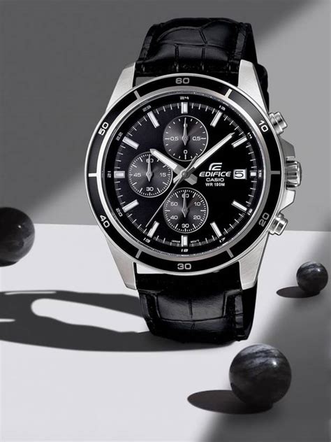 CASIO EFR-526L-1AVUDF Edifice Black Dial Black Leather Band Analog ...