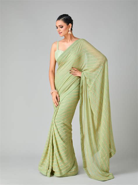 Georgette Lemon Sequined Saree – Tirumala Designers