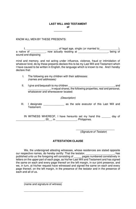 Printable Last Will And Testament Free Last Will And Testament Pdf ...