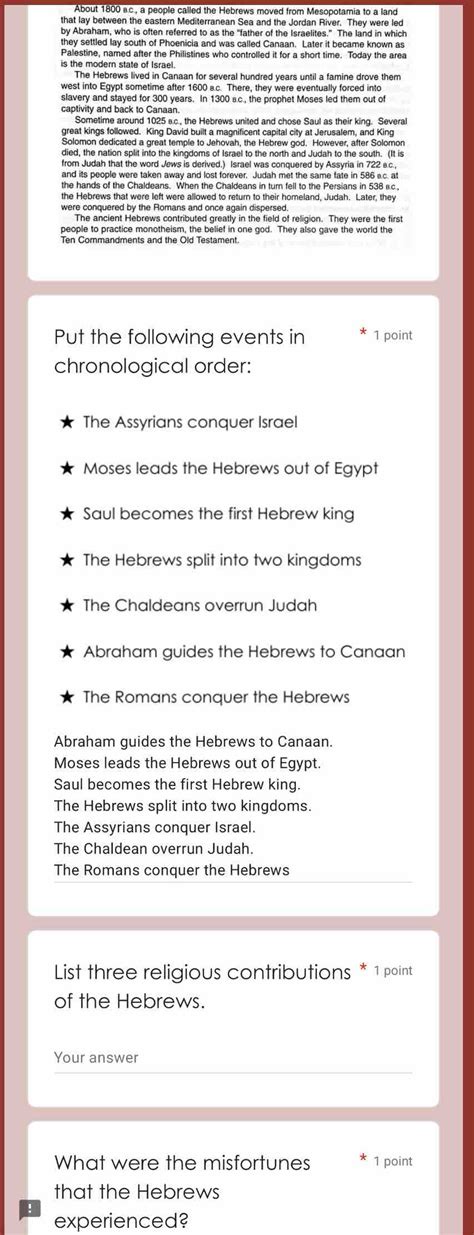 Solved: About 1800 ac., a people called the Hebrews moved from ...