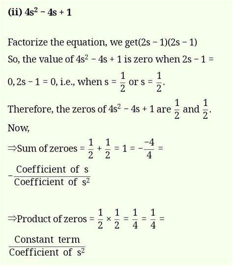 1. Find the zeroes of the following quadratic polynomials and verify ...