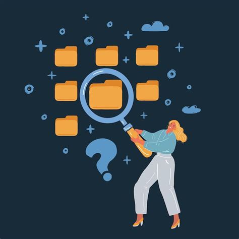 Vector illustration of woman looking through a magnifying glass at ...