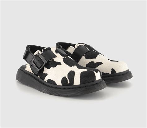 Dr. Martens Jorge Cow Print Clogs Black White Hair On Atlas - Flat ...