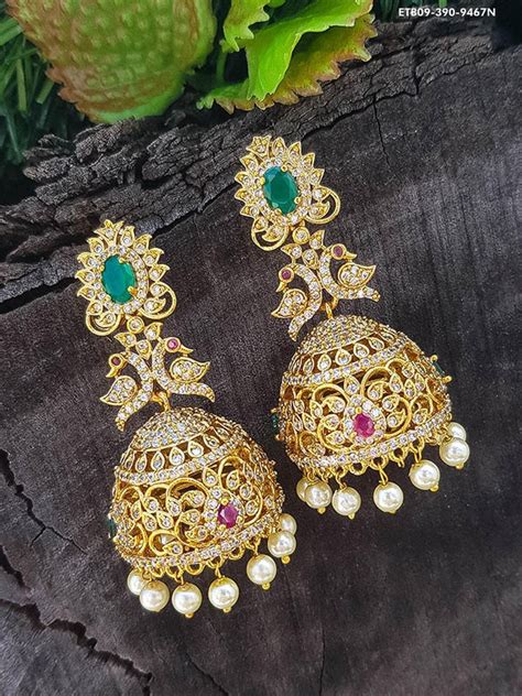 Exclusive Kemp studded Gold Plated Jhumki / Earrings 9467N – Griiham