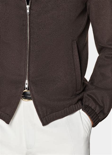 Dark Brown Bomber Jacket in Pure Cashmere | SUITSUPPLY | SUITSUPPLY The ...