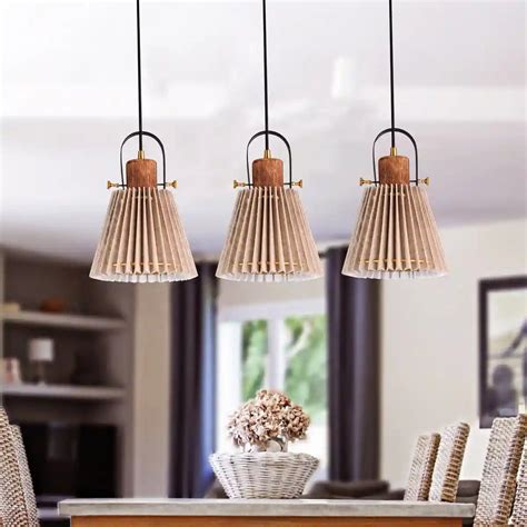 LIEBE cluster wood and Metal hanging Pendant Light With Beige Cotton S ...