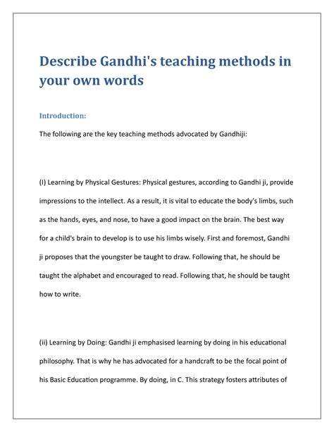 Describe Gandhi's teaching methods in your own words - Describe Gandhi ...