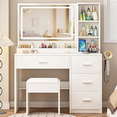 OTOQS Vanity Desk with Mirror and Lights, 4 Drawers & India | Ubuy