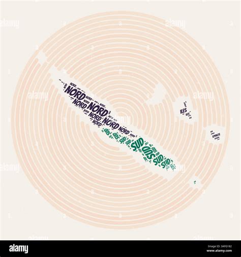 New Caledonia round poster. Typography style image of country. Regions ...