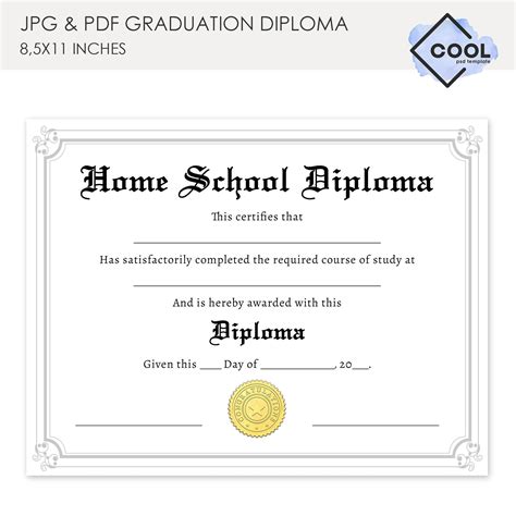 Home School Diploma High School Diploma Template Printable | Etsy
