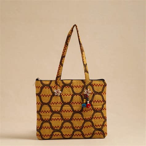Yellow Handcrafted Quilted Cotton Hand Bag