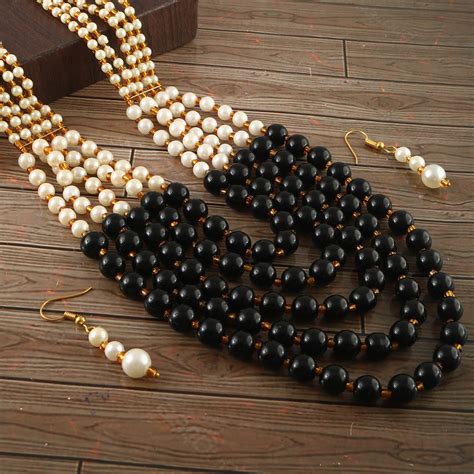 Multi String Five Layered Handmade Beaded Long Necklace Set – Jewar Mandi