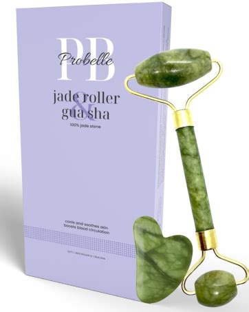 Probelle 100% Authentic Rose Quartz Roller & Gua Sha Set for Face ...