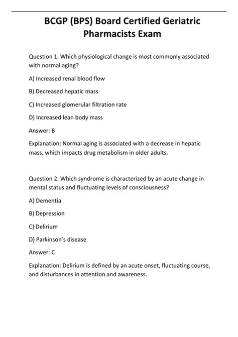 BCGP (BPS) Board Certified Geriatric Pharmacists Exam - Computer ...