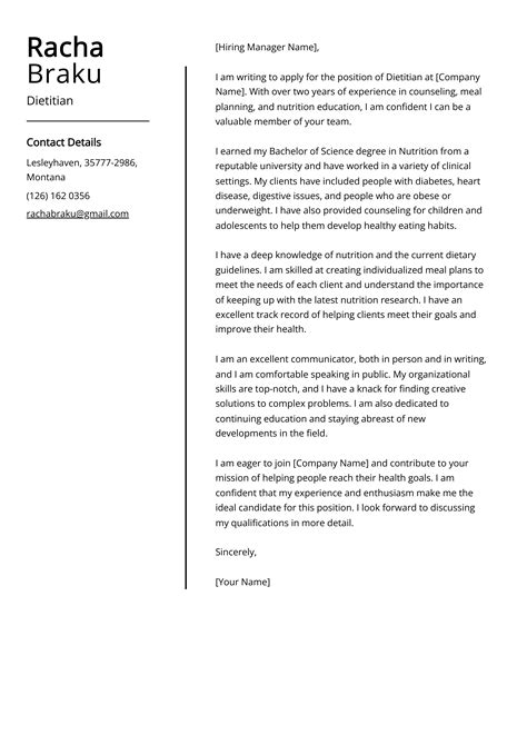 Dietitian Cover Letter Example (Free Guide)