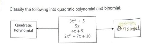 Classify the following into quadratic polynomial and binomial ...
