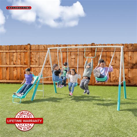 Sportspower Arcadia Metal Swing Set with Trapeze, 2 Person Glider Swing ...