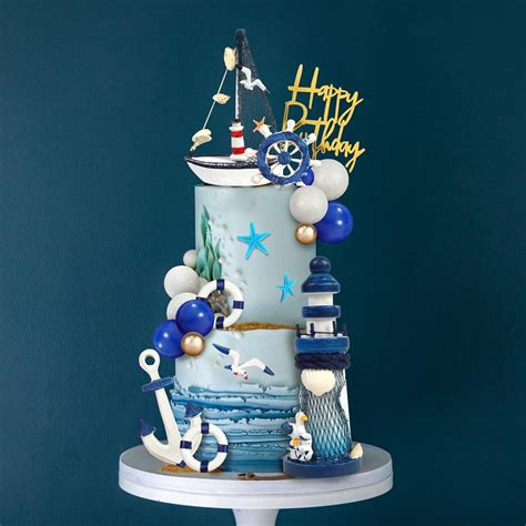 DRWATE Nautical Cake Topper Ship Lighthouse Blue White Ball India | Ubuy