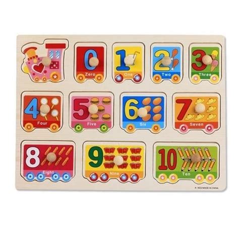 Extrokids Wooden Montessori Puzzle Hand Grab Board With Cartoon 10 Num
