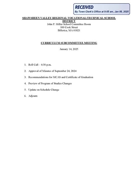 Calendar • Shawsheen School Committee - Curriculum