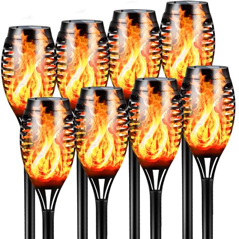 Buy FLOWood 8 Packs Solar Torch Lights with ing Flame, 12LED Tiki Torch ...