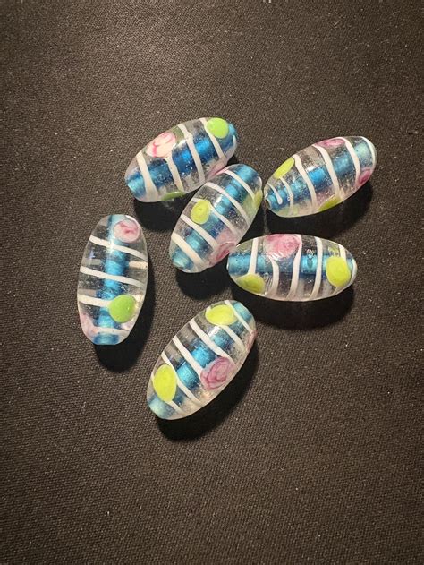 6 Matched Glass Beads - (E393) Large Design Fancy - 30mm - Etsy