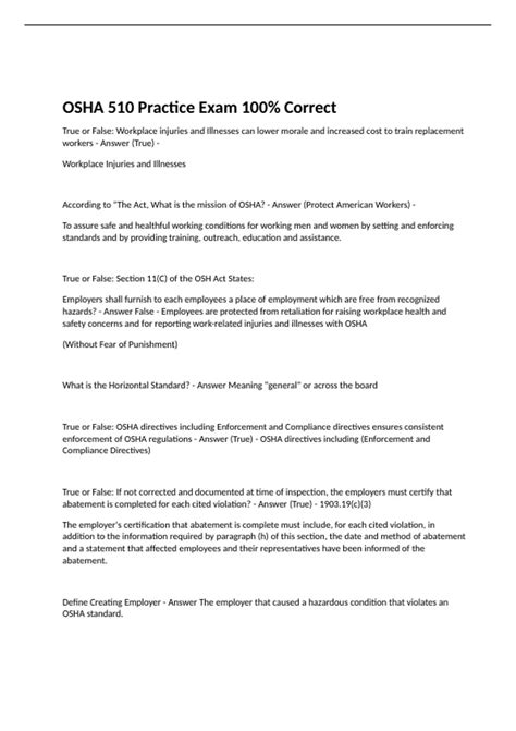 OSHA 510 Practice Exam 100% Correct - OSHA 510 - Stuvia US