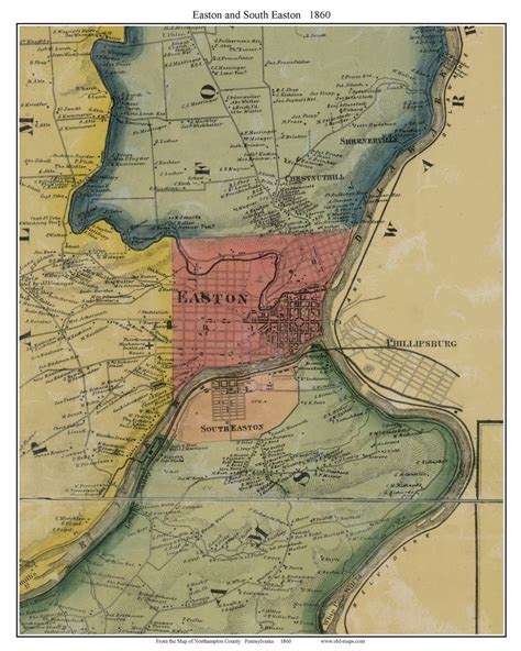 Easton and South Easton Townships, Pennsylvania 1860 Old Town Map Custom Print - Northampton Co ...