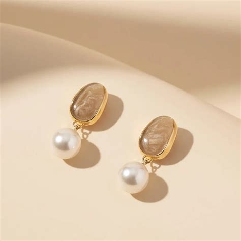 Champagne Pearl Drop Earrings | Korean Fashion Jewelry | MONCHERI ...