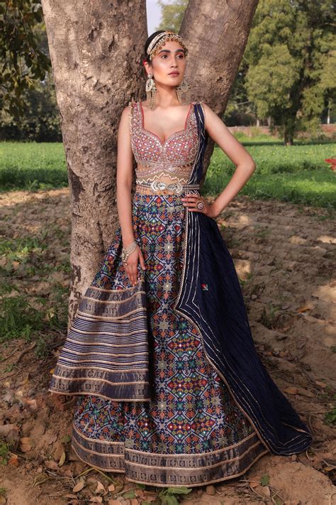 Women's Midnight Blue Woven Embroidered Lehenga | Aditi Gupta