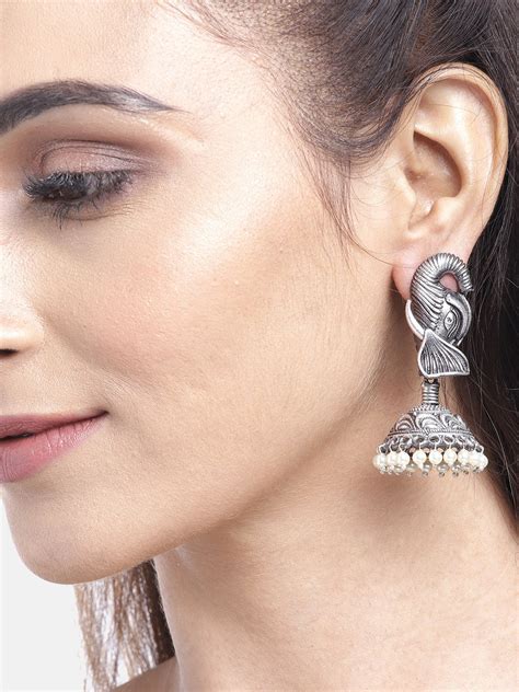 Oxidised Silver-Plated Jhumka with Bead drop – Priyaasi