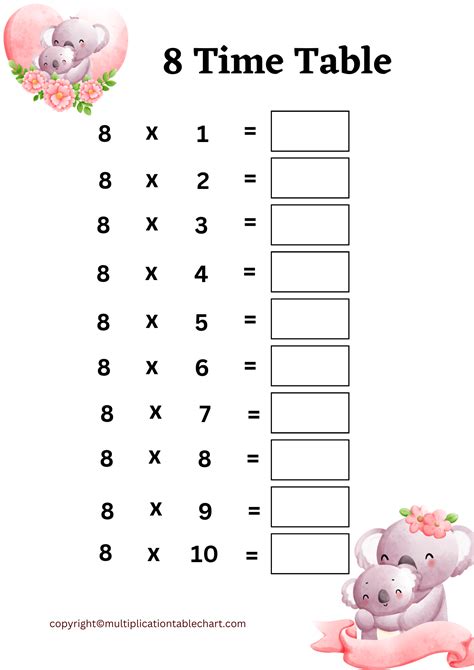 8 Times Table Worksheet 的图像结果