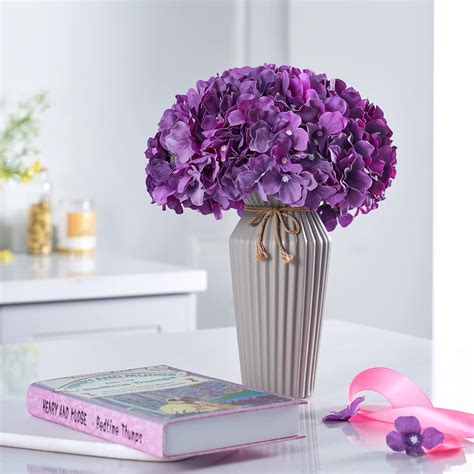 Buy Kuujojo Purple Hydrangea Silk Fake Flowers, 10 Pcs Full Artificial ...