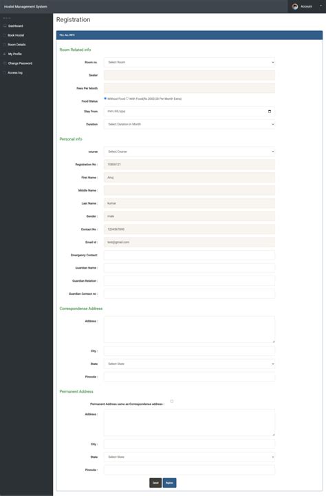 Hostel Management Dashboard Using Bootstrap 的图像结果