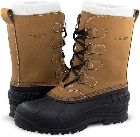 Men's Leather Waterproof Winter Snow Skid Boots,Classic Felt Lined Warm ...