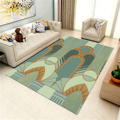 Art Deco Style Area Rug,flat Design Art Deco,golden Elements on Green ...
