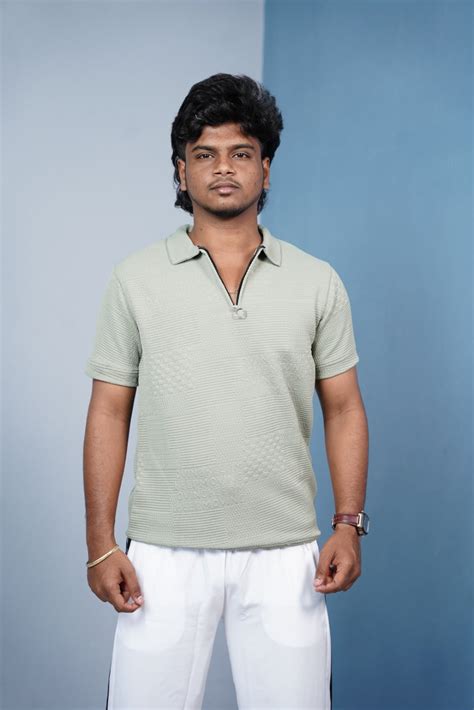 Mens Korean Zipper Textured Polo TShirt Premium Casual Wear Pistha – 7 Man