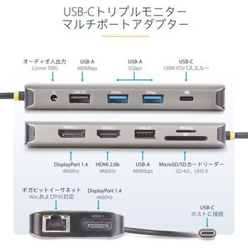 154B-USBC-MULTIPORT ドッキングステーション/USB-C/3画面/4K HDMI & DisplayPort/100W PD ...