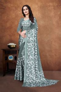 Buy jihana fab Printed Bollywood Georgette, Silk Blend Green Sarees ...