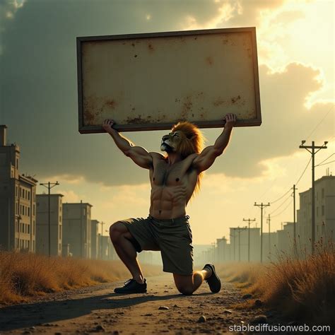 Lion-Man Lifting Billboard | Stable Diffusion Online