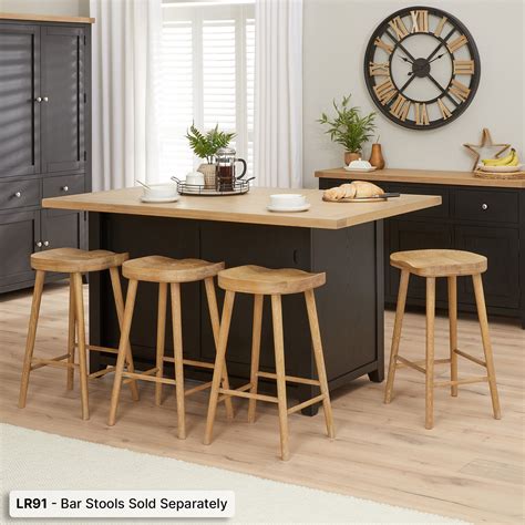 Cheshire Black Painted Oak Kitchen Island with Bar Table Top (4 Seater) | The Furniture Market