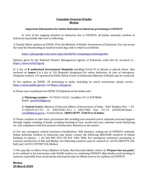 Consulate General of India, Medan, Indonesia : COVID-19 UPDATES