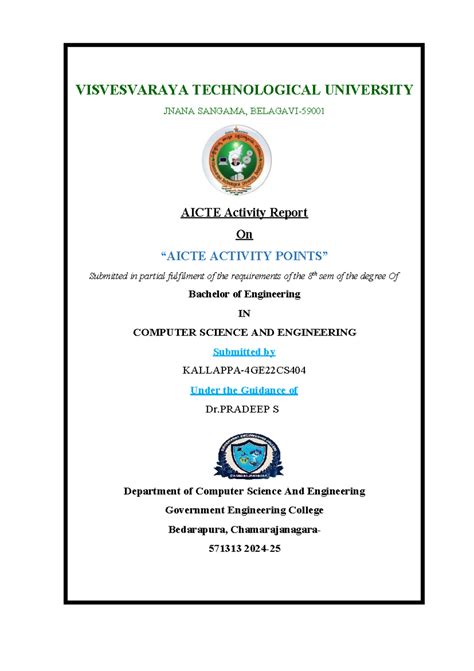 AICTE Activity Report: 8th Sem BE in CSE - GEC Chamarajanagara - Studocu